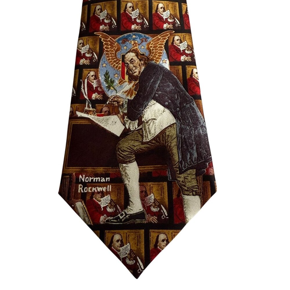 NWT Norman Rockwell Benjamin Franklin Silk Tie The Saturday Evening Post 56"